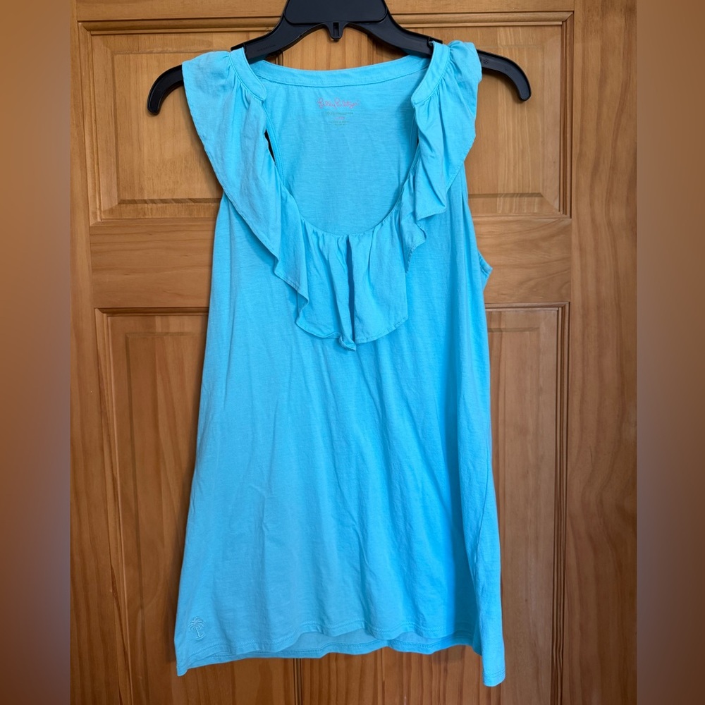 Lilly Pulitzer Blue Ruffled Sleeveless Tank Top